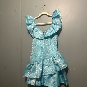 Blue Floral Ruffle Dress